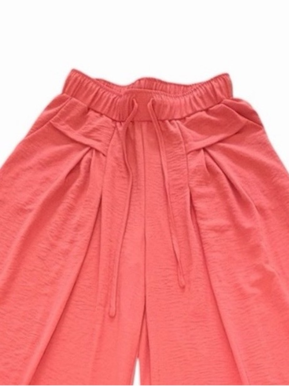 Coral Pink Wide Leg Drawstring Palazzo Pants with Pocket Detail in Size Medium - Picture 5 of 11
